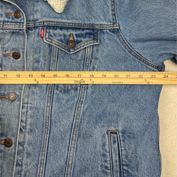 Levi's Denim Trucker Jacket Womens Plus 1X Blue Sherpa Quilted Button Front Chic - Picture 7 of 16